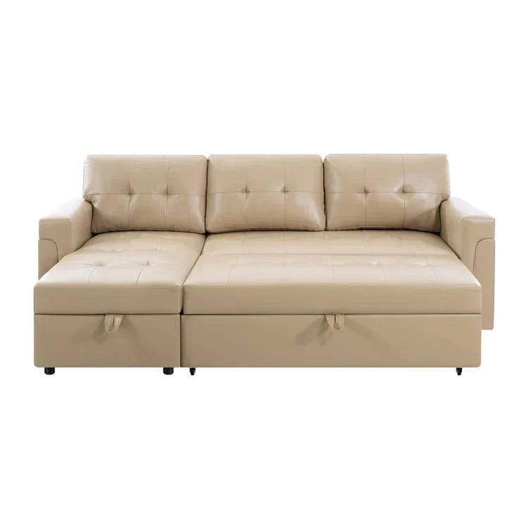 Divano componibile convertibile reversibile con letto estraibile, chaise longue con contenitore nascosto e gambe durevoli