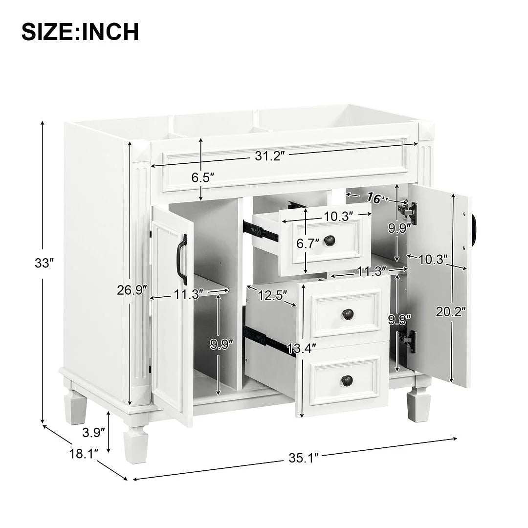 Mobile Bagno Moderno da 90cm con Lavabo Integrato e Specchiera, 2 Ante e 2 Cassetti
