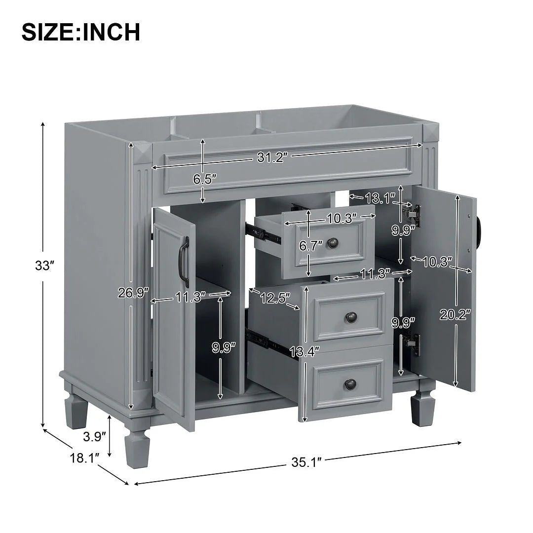 Mobile Bagno Moderno da 90cm con Lavabo Integrato e Specchiera, 2 Ante e 2 Cassetti