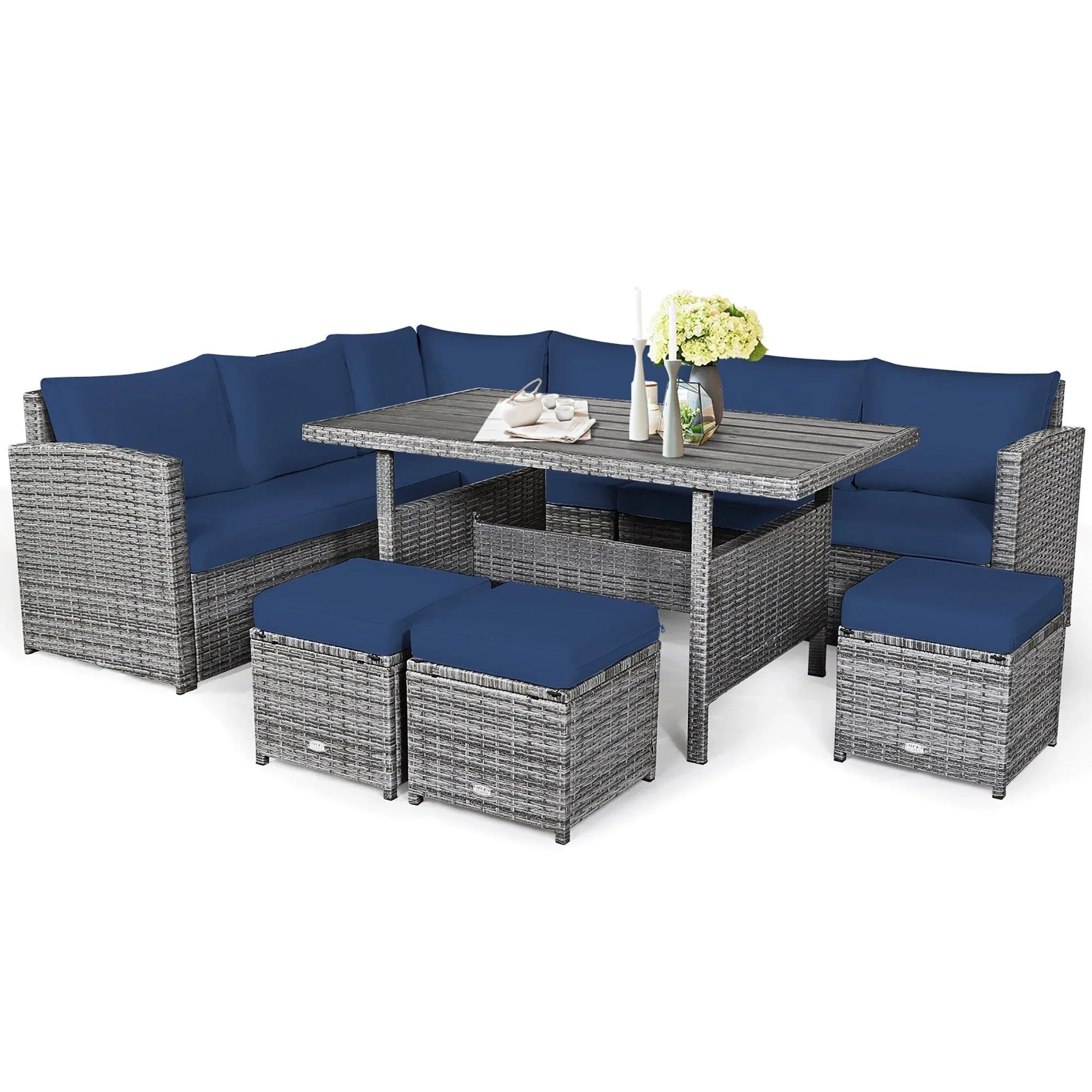 Costway Set da pranzo da 7 pezzi in rattan per esterni Divano componibile ottomano - Vedi dettagli
