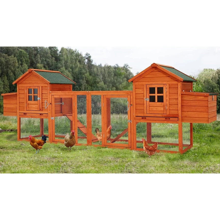 AECOJOY Pollaio Grande in Legno da 365 cm con Recinto e Conigliera