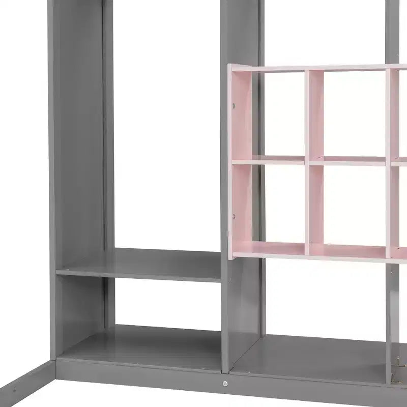 Letto a soppalco per bambini con armadio e mensole, Struttura in legno per letto a soppalco con mobiletto contenitore per bambini e ragazzi
