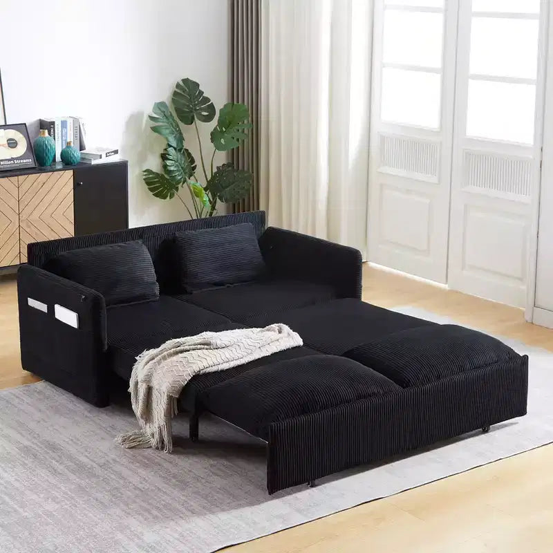 Divano Letto Convertibile in Velluto a Coste 3-in-1 con Letto Estraibile 64.5