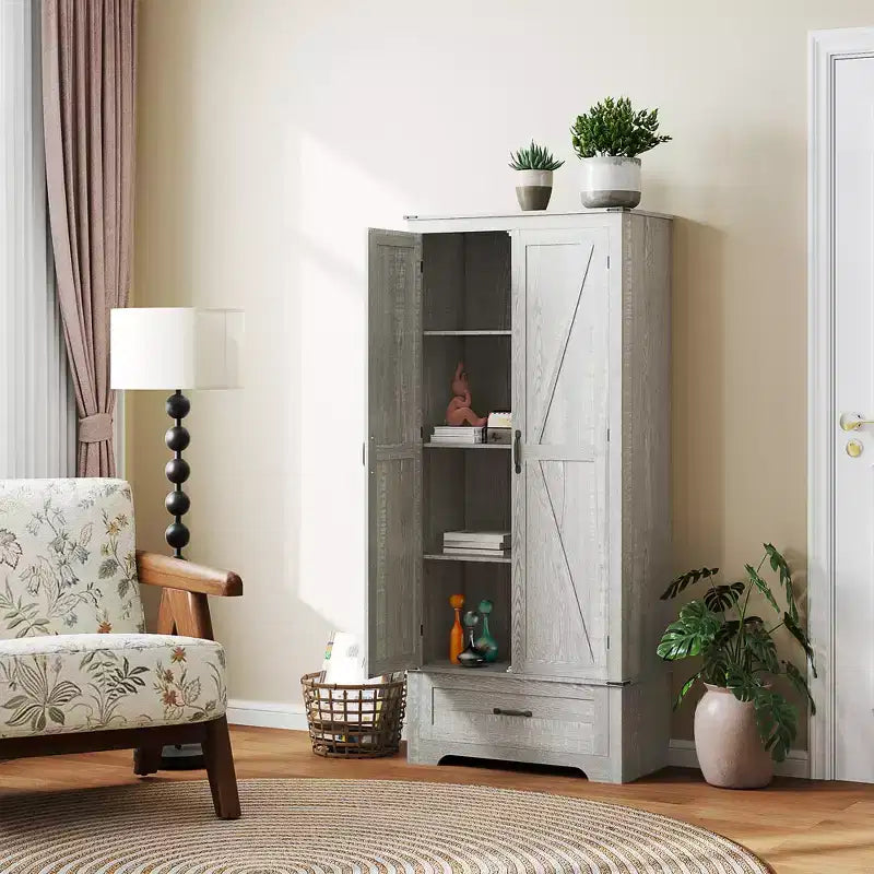 HOMCOM Credenza a 2 Ante da Cucina, Mobile Dispensa Alto con 2 Ante Scorrevole, Ripiani Regolabili e Cassetto