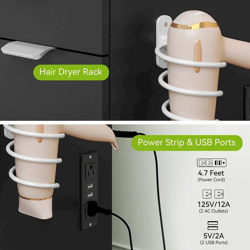 Moasis 46 Mobile con specchio illuminato, presa integrata e porta asciugacapelli - 55,8 A x 46 L x 11,7 P