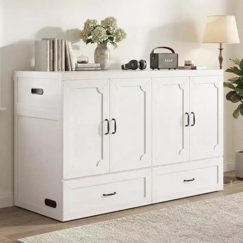 Letto a scomparsa matrimoniale Mjkone con materasso, ricarica USB, cassetti portaoggetti