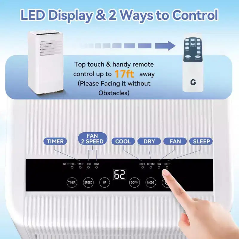 Condizionatori portatili, Flarhetoric 10000 BTU Raffreddamento/Ventilatore/Deumidificatore 3 IN 1 Unità AC portatile per stanze di 52 M², Unità per ambienti a bassa rumorosità
