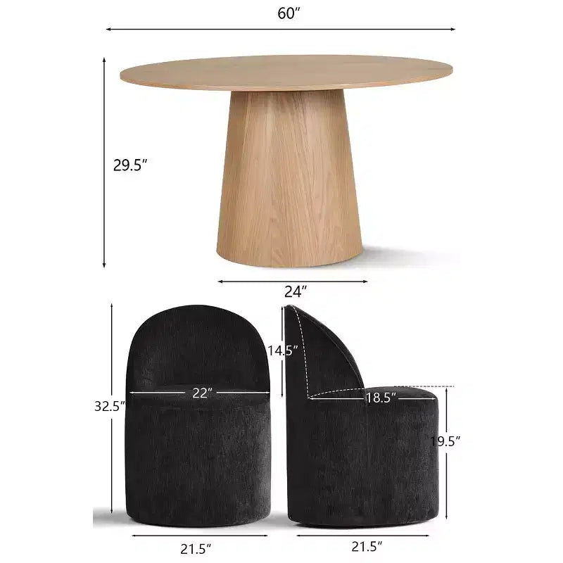 Set da pranzo moderno per 6, tavolo da pranzo rotondo con piedistallo, sedie a botte girevoli con ruote, ciniglia testurizzata - Panipeachy