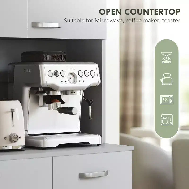 71 Armadio dispensa da cucina, mobile contenitore alto con supporto per microonde, credenza da cucina moderna, 3 ripiani regolabili per soggiorno, sala da pranzo