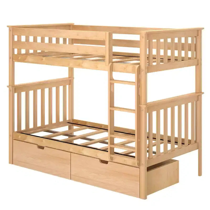 Letto a castello in legno massello singolo su singolo per bambini con cassetti portaoggetti sotto il letto