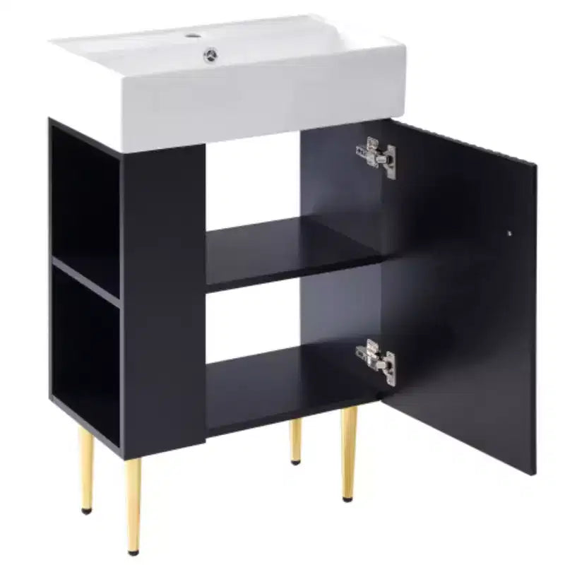 21.6 Mobile da bagno bianco, Mobile combinato, Armadietto contenitore per bagno, Lavabo singolo in ceramica, Vano contenitore a sinistra