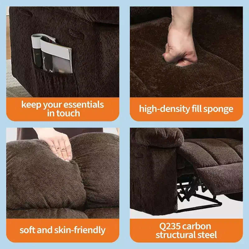 Poltrona reclinabile manuale, poltrona reclinabile ergonomica in tessuto traspirante con tasche laterali, divano singolo, adatta per soggiorno e camera da letto