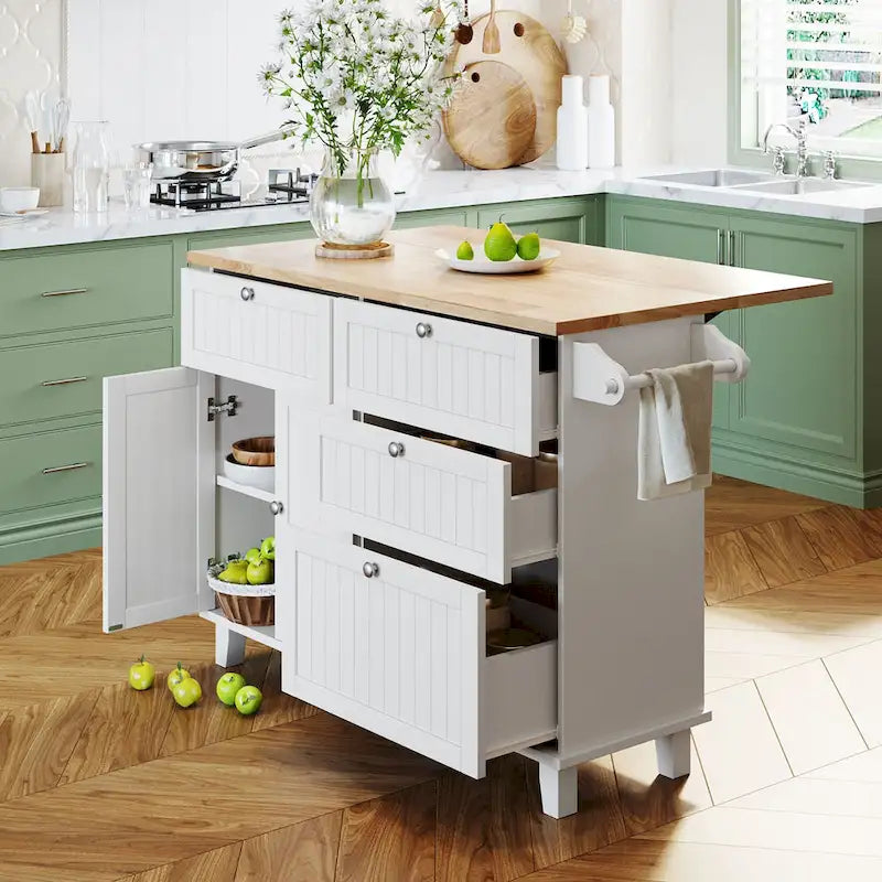 Set da isola per cucina TOPMAX con anta a ribalta e 2 posti a sedere, set tavolo da pranzo con ripiano regolabile, cassetti e portasciugamani