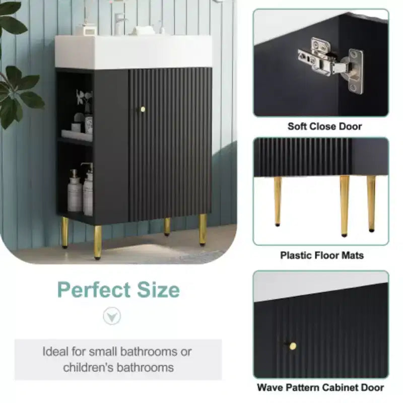 21.6 Mobile da bagno bianco, Mobile combinato, Armadietto contenitore per bagno, Lavabo singolo in ceramica, Vano contenitore a sinistra