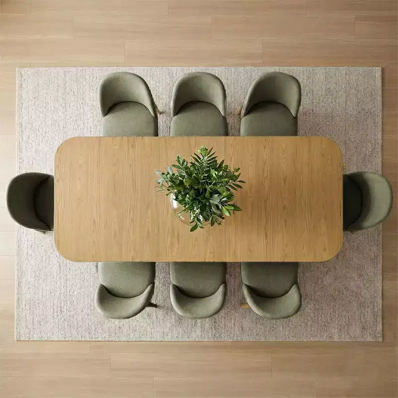 Set da pranzo 9 pezzi per 8 persone, tavolo allungabile con base a cavalletto e sedie imbottite con gambe in legno massello-Panipeachy
