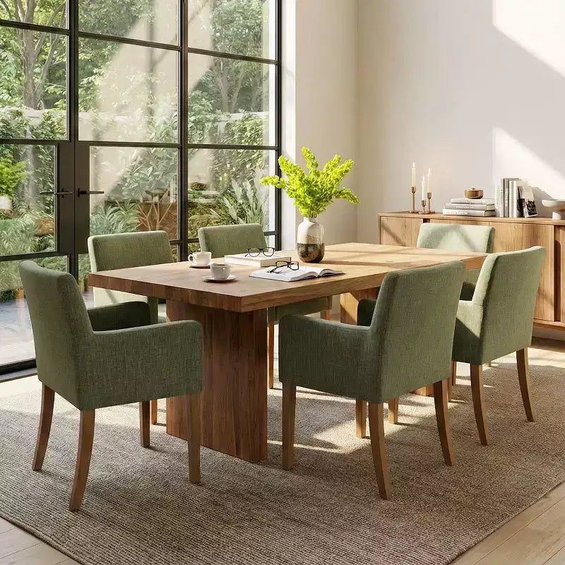 Lot de 6 chaises de salle à manger capitonnées avec accoudoirs, fauteuils modernes en lin avec pieds en bois, chaises d'appoint pour salle à manger, salon – Panipeachy