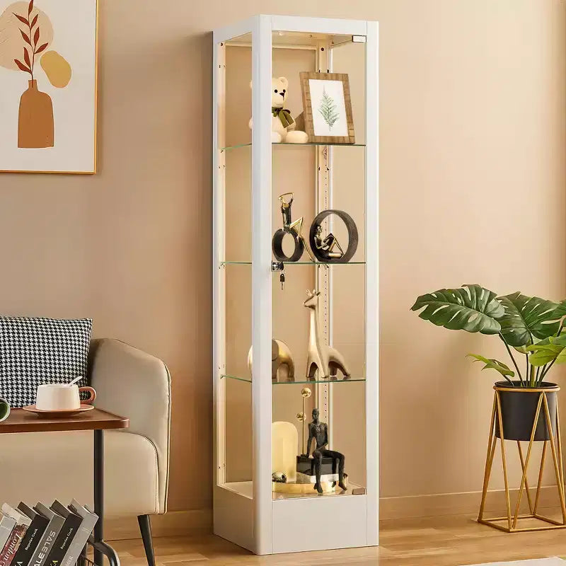 Bekrvio Vitrine d'exposition en verre à 4 niveaux avec serrure, vitrine de collection avec porte en verre trempé de 160 cm et étagères réglables