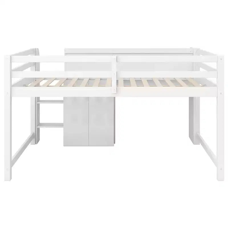 Letto a soppalco basso rosa/bianco con scrivania, contenitore e lavagna bianca – Singolo, 1 persona
