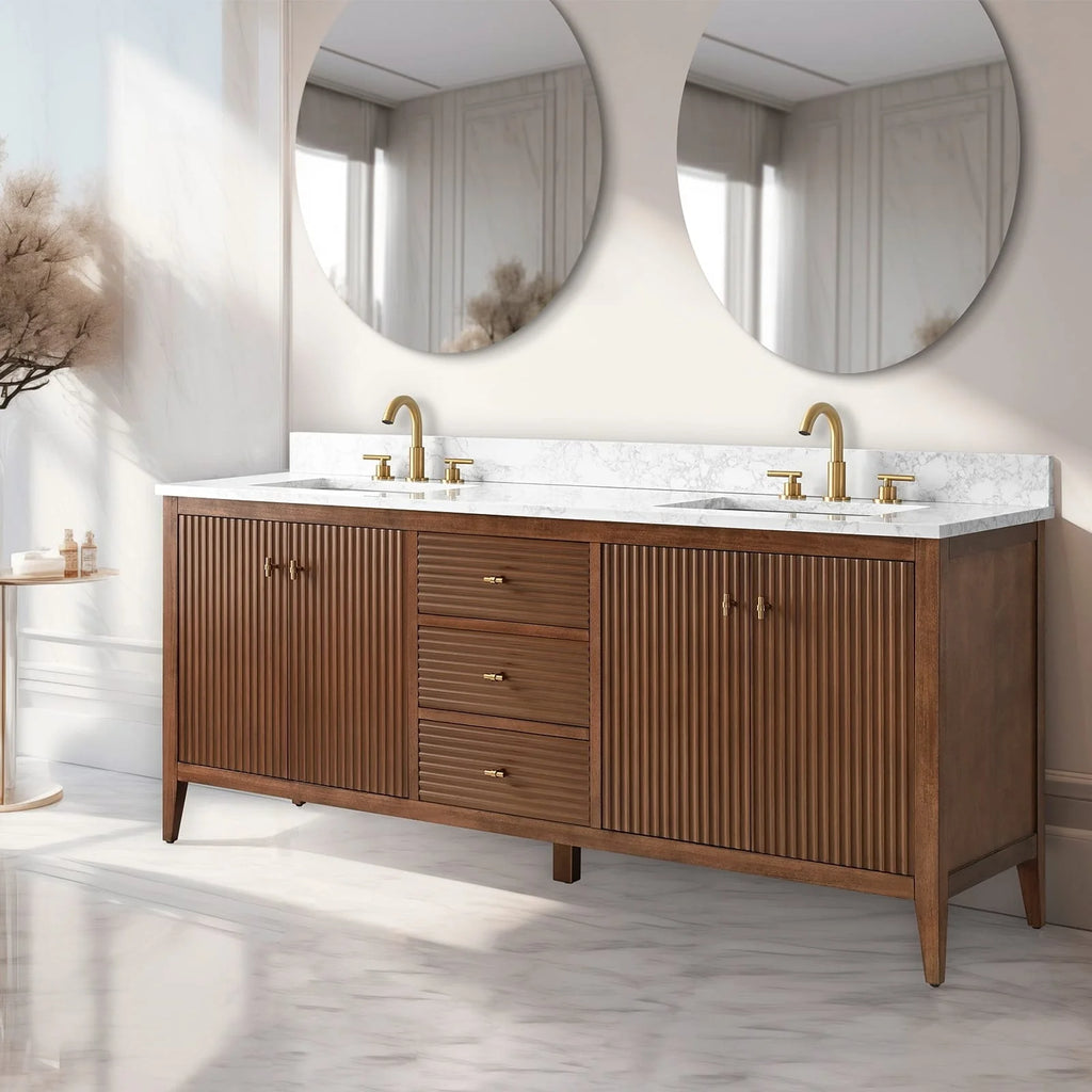 Mobile lavabo doppio Vanity Art 72 per bagno con piano in marmo composito