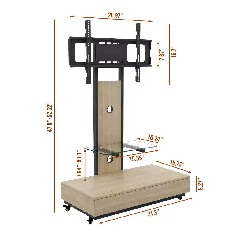 Mobile porta TV per televisori da 32-75 pollici, carrello TV mobile regolabile in altezza con cassetto e ruote per soggiorno, camera da letto, uffici -ModernLuxe