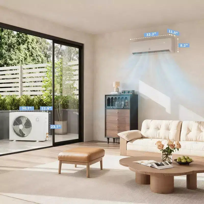Ultra-Silenzioso 42dB|12000 BTU 19 SEER Climatizzatore a Pompa di Calore Mini-Split Senza Canalizzazione|3-in-1 Raffreddamento, Riscaldamento e Deumidificazione|Sistema AC Inverter Bianco 230V