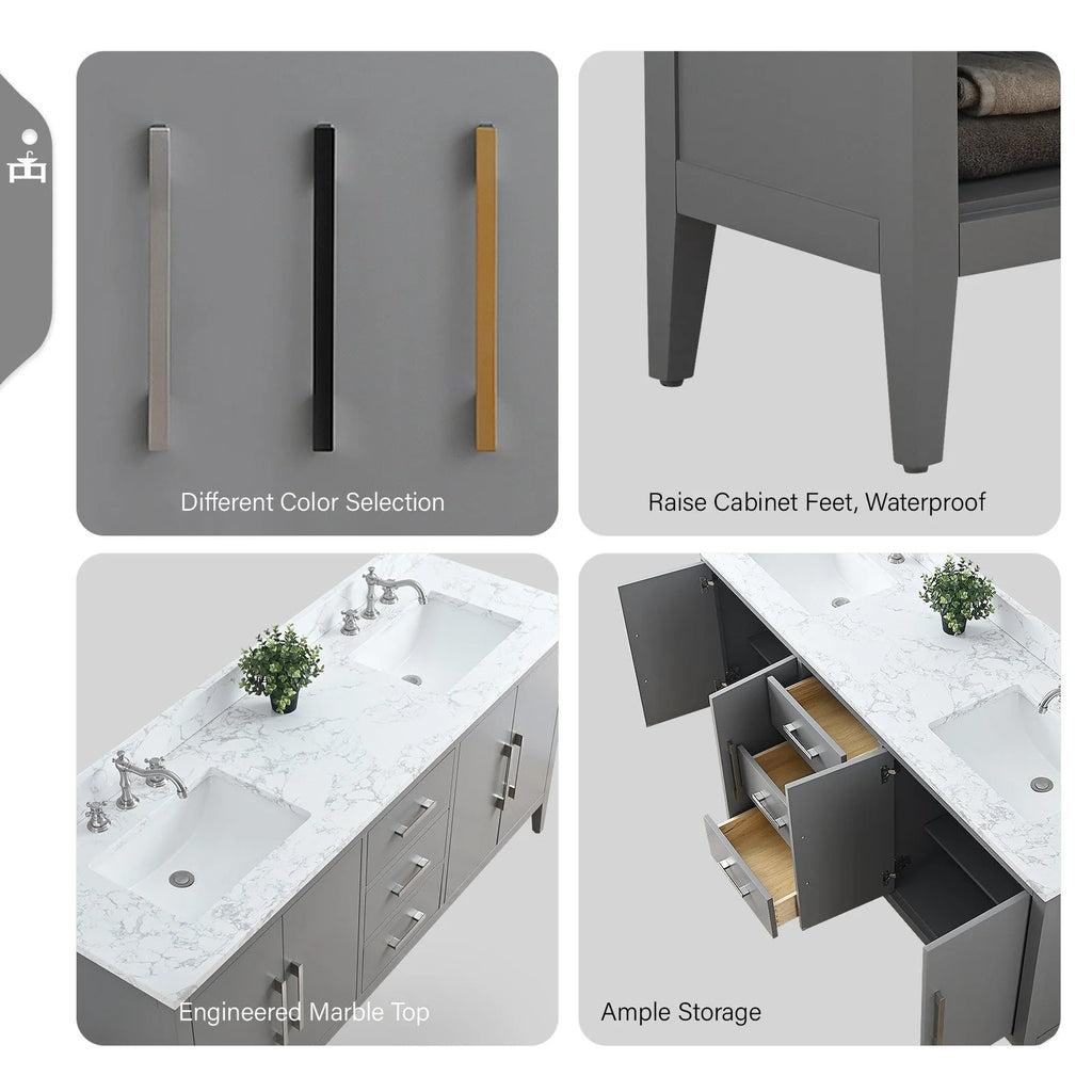 Mobile lavabo doppio Vanity Art 72 per bagno con piano in marmo composito