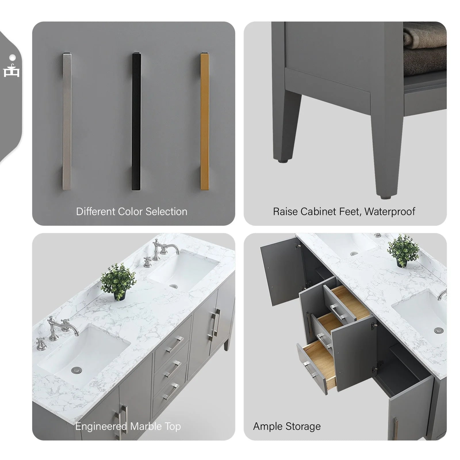 Mobile lavabo doppio Vanity Art 72 per bagno con piano in marmo composito
