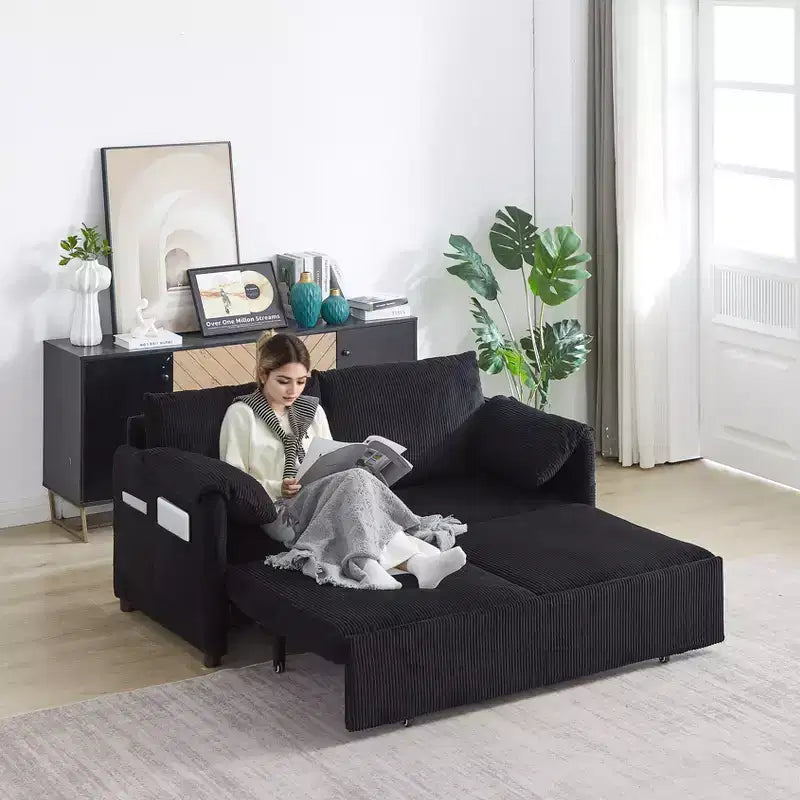 Divano Letto Convertibile in Velluto a Coste 3-in-1 con Letto Estraibile 64.5