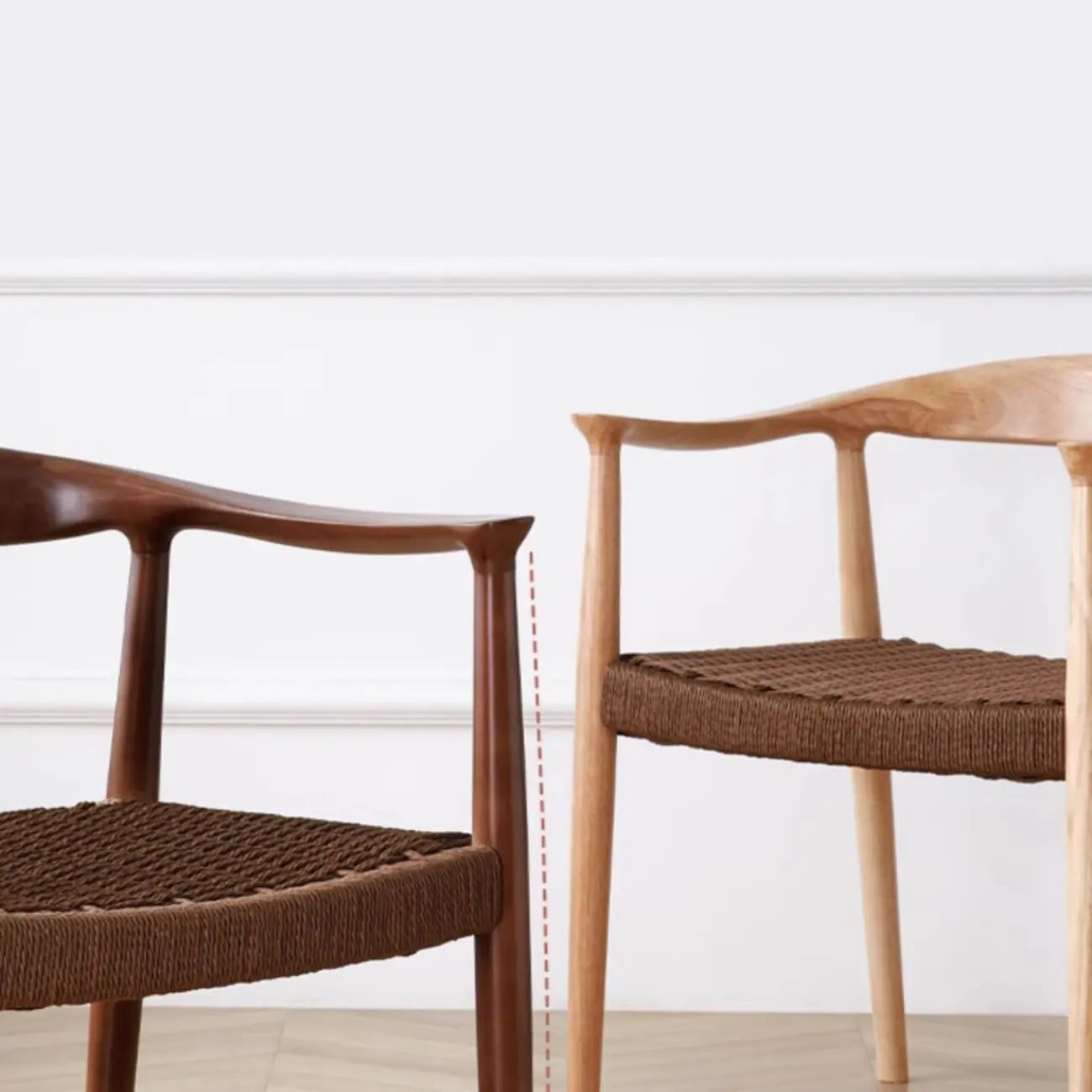 Sedia da pranzo scandinava con braccioli, seduta intrecciata in legno curvo