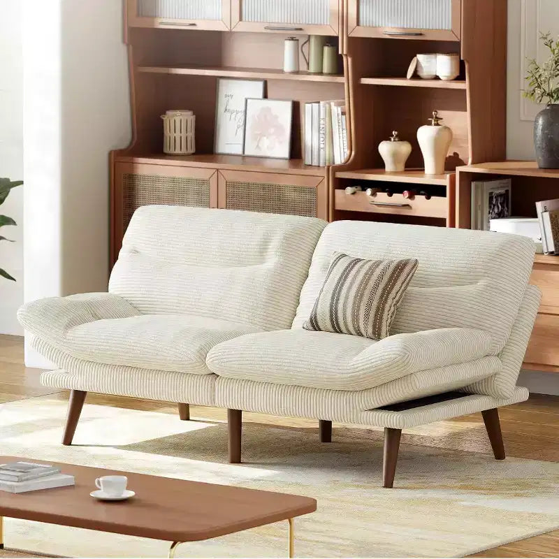 Divano letto in velluto a coste da 168 cm con schienale e braccioli regolabili, adatto a piccoli spazi, salotti o uffici come divano futon.