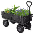 Carrello da Giardino in Acciaio Pesante, 227 kg, Carrello Pieghevole con Sponde in Rete Rimovibili e Rivestimento, Pneumatici da 10 Pollici, Maniglia di Trazione