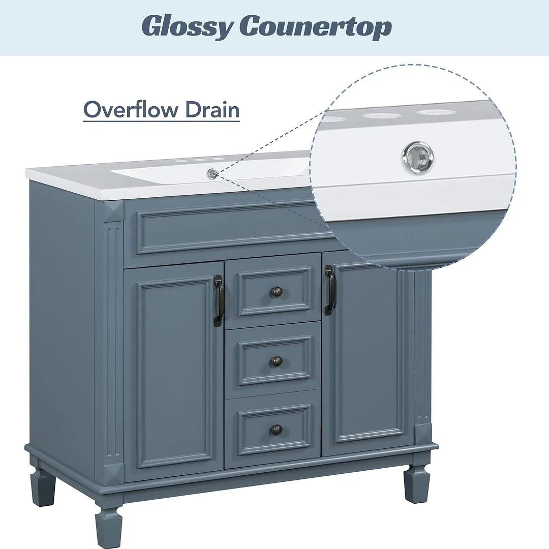 Mobile Bagno Moderno da 90cm con Lavabo Integrato e Specchiera, 2 Ante e 2 Cassetti
