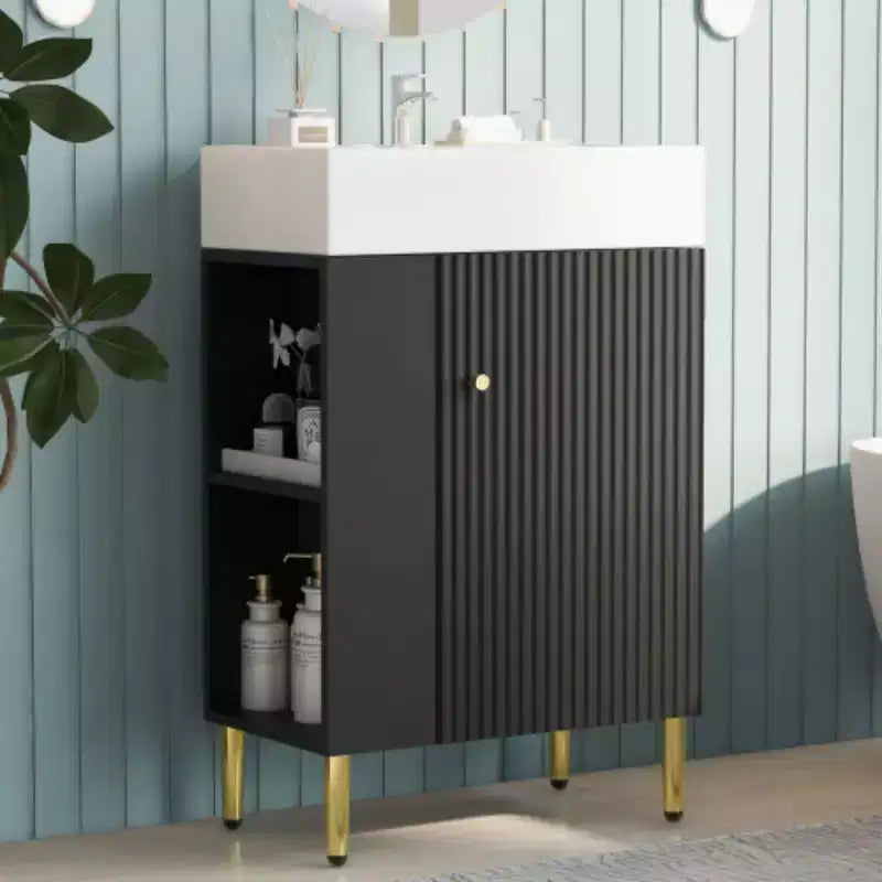 21.6 Mobile da bagno bianco, Mobile combinato, Armadietto contenitore per bagno, Lavabo singolo in ceramica, Vano contenitore a sinistra