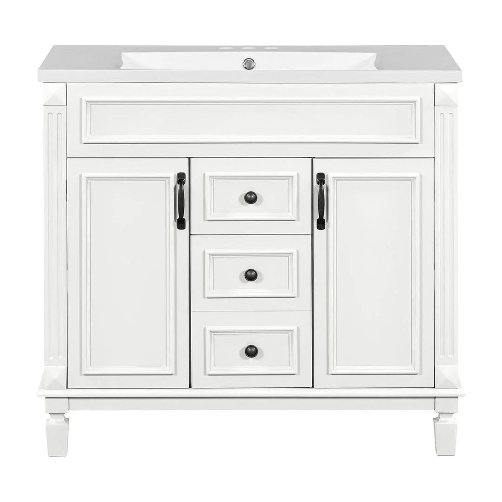 Mobile Bagno Moderno da 90cm con Lavabo Integrato e Specchiera, 2 Ante e 2 Cassetti