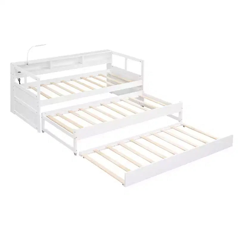 Whisen Twin XL Daybed in Legno con 2 Letti Estraibili, 3 Vani portaoggetti, 1 Luce Gratuita e USB per la Ricarica