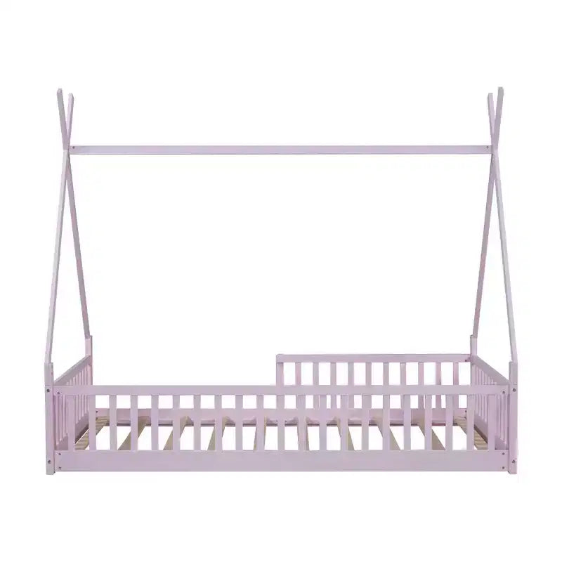 Letto a pavimento per bambini, letti a tenda a una piazza, letto a pavimento Montessori con doghe e sponde di protezione, struttura letto a casetta in legno per ragazzi e ragazze