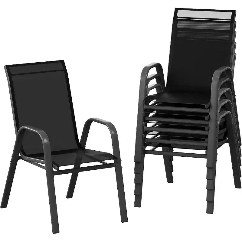 Sedie da patio, Set di 4/6 sedie da pranzo impilabili per esterni in textilene leggero per tutte le stagioni con braccioli per giardino, bordo piscina