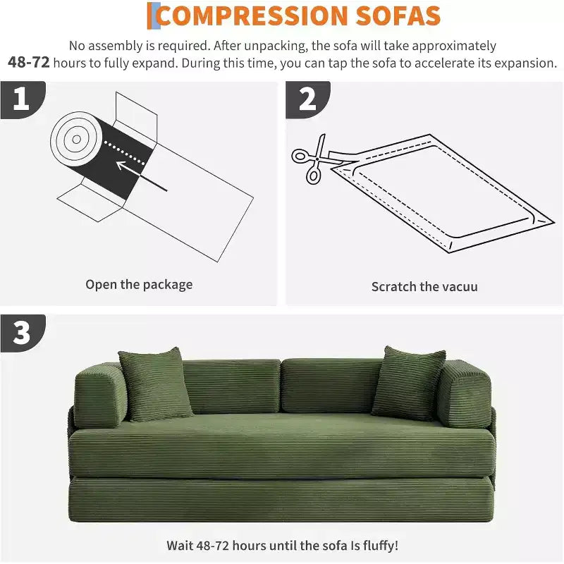 Divano Letto Convertibile 5-in-1, Divano Letto Modulare in Velluto a Coste da 78,8 Pollici con Struttura Robusta, Futon Multifunzionale per Piccoli Spazi, Soggiorno e Camera degli Ospiti