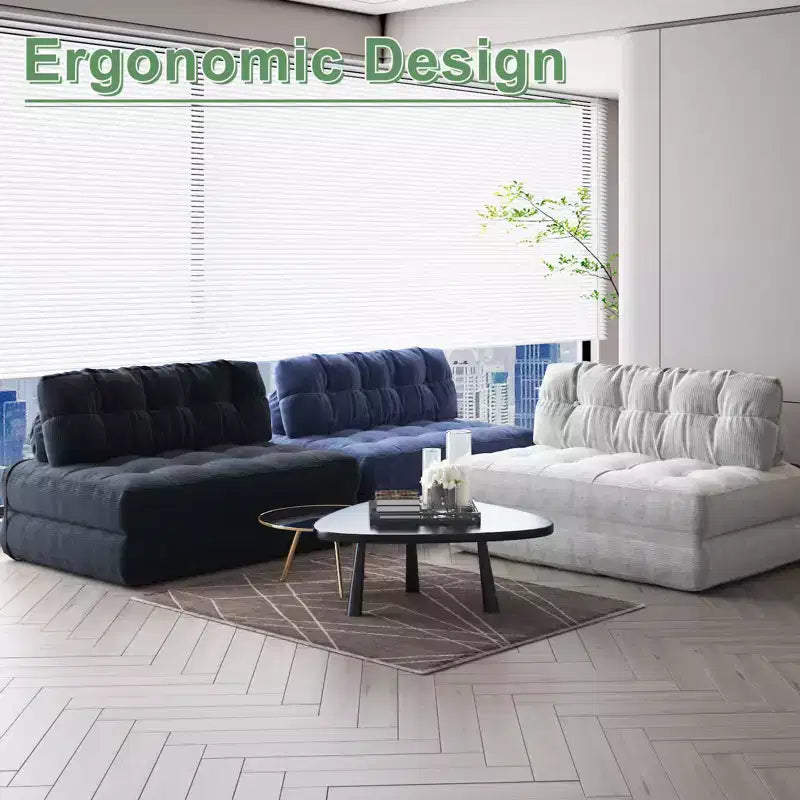 Canapé-lit futon pliant entièrement en velours côtelé, chaise de couchage convertible au sol avec oreiller et dossier