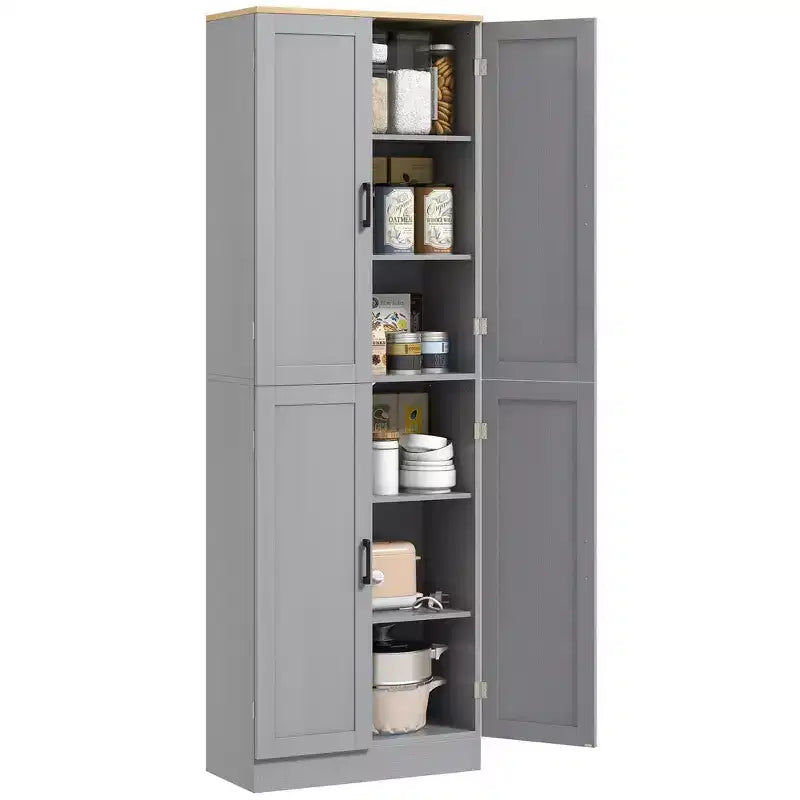 HOMCOM 67 Dispensa da Cucina Autoportante, Armadio Contenitore a 4 Ante con Ripiani e Ante Regolabili