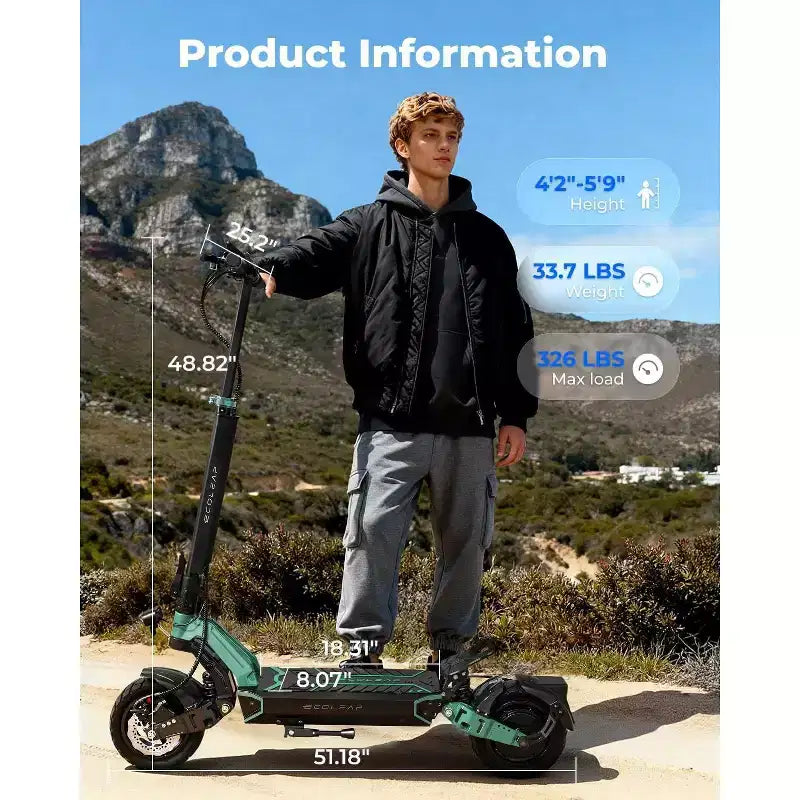 Monopattino elettrico ECOLEAP L7 per adulti, motore di picco 1500W, 45 km/h, autonomia 80 km, doppia sospensione, freni a disco anteriori e posteriori, UL