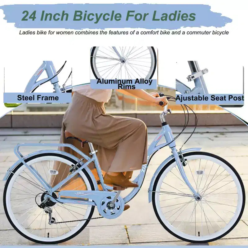 Bicicletta da donna Zeus & Ruta 24 pollici con 7 velocità e telaio in acciaio