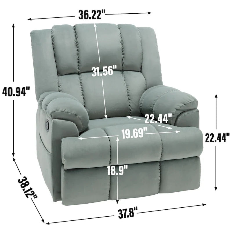 Poltrona reclinabile manuale oversize verde con girevole, dondolo e rivestimento in tessuto
