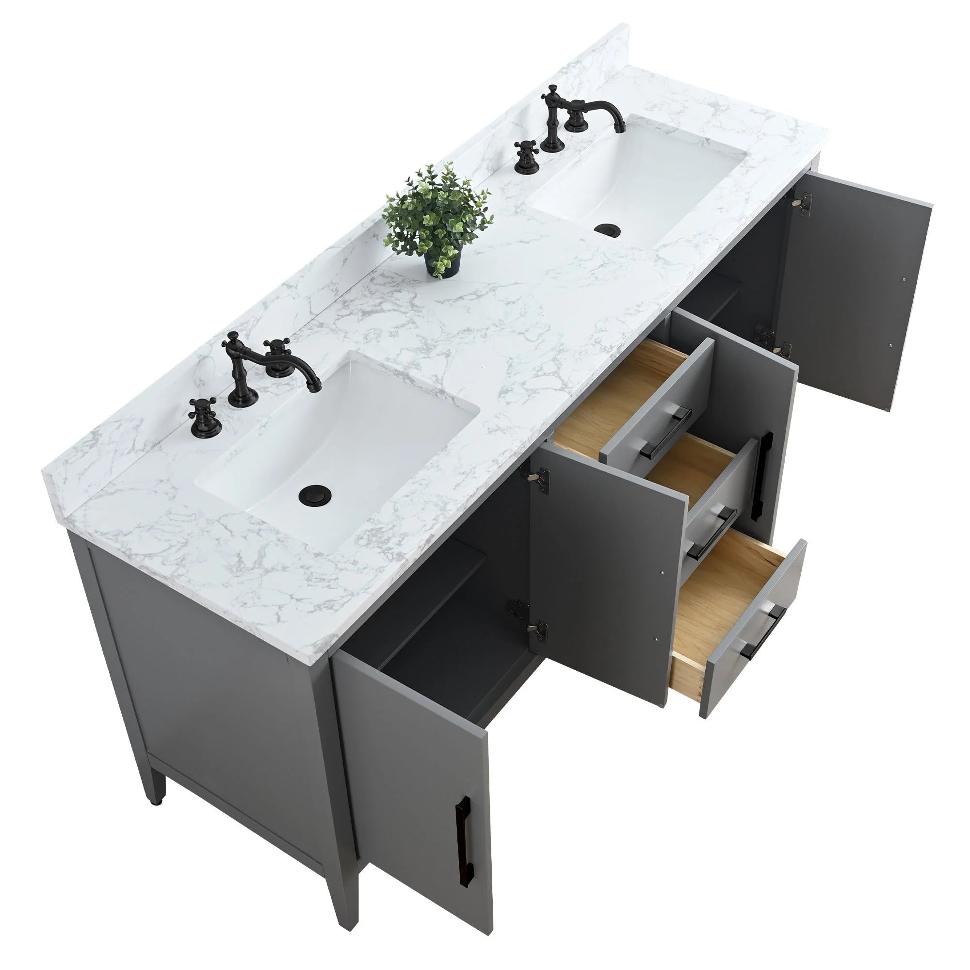 Mobile lavabo doppio Vanity Art 72 per bagno con piano in marmo composito
