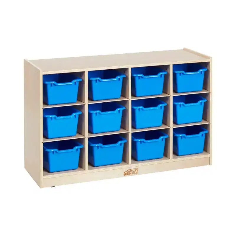 Meuble de rangement à roulettes Cubby avec 15 bacs à ouverture frontale, 3x4, Meuble pour enfants
