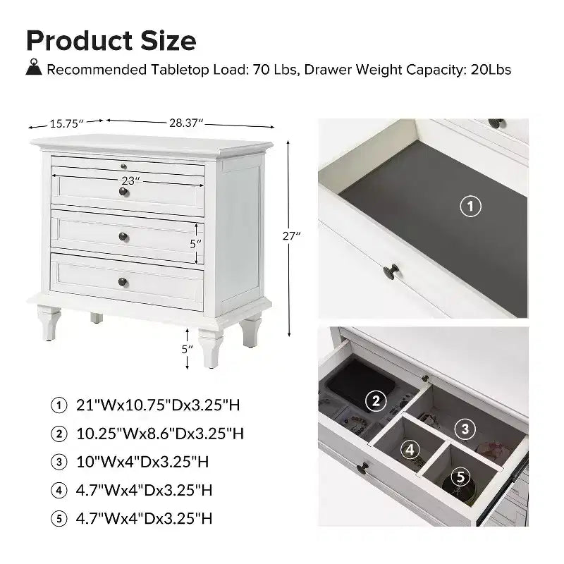 Giorgio 3 - Comodino con 3 cassetti e prese integrate, set da 2|HULALA HOME