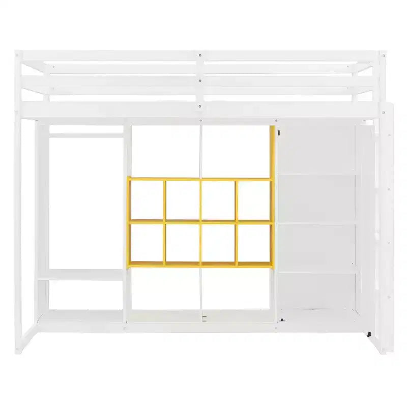 Letto a soppalco per bambini con armadio e mensole, Struttura in legno per letto a soppalco con mobiletto contenitore per bambini e ragazzi