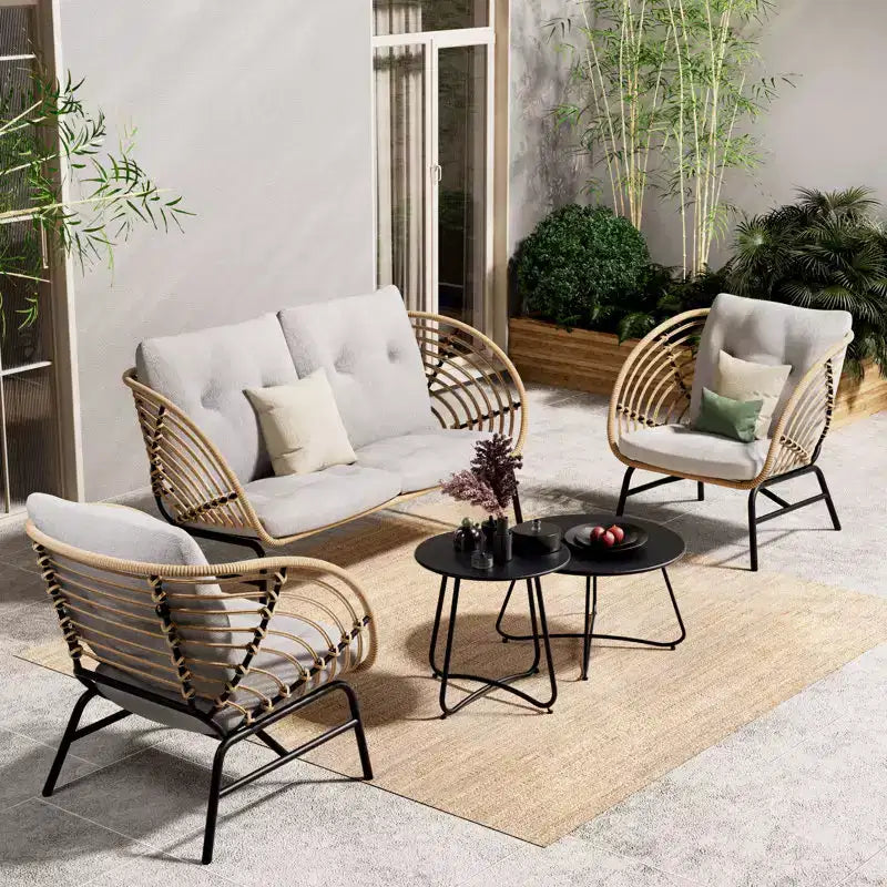 GRANDPATIO Set da 5 pezzi per esterno con divanetto in vimini