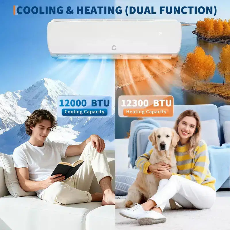 Ultra-Silenzioso 42dB|12000 BTU 19 SEER Climatizzatore a Pompa di Calore Mini-Split Senza Canalizzazione|3-in-1 Raffreddamento, Riscaldamento e Deumidificazione|Sistema AC Inverter Bianco 230V