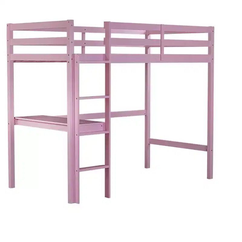 Letto a soppalco Okak Minimalism con scaletta, letto a soppalco singolo in legno di gomma con spondina di sicurezza e scrivania integrata, telai per letti per bambini, ragazzi